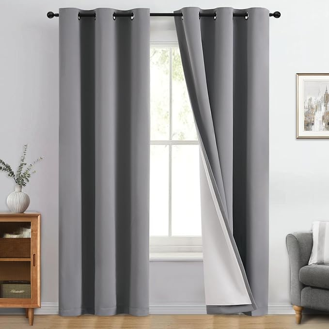 Yakamok Grey 100% Blackout Curtain Panels 84 inches, 2 Panels | Blackout by Yakamok