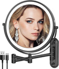 Rocollos Rechargeable Lighted Wall Mounted Makeup Mirror with 3 Color Lights,Dimmable Touch Screen,8 Inch LED Double Sided 1X/10X Magnifying 360°Flexible 13 Inch Retractable