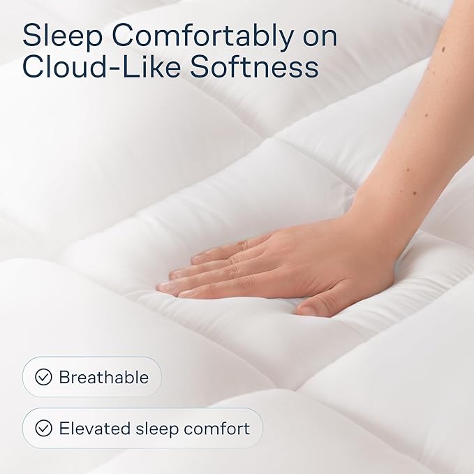Cloud-Like Twin XL Mattress Topper - 100% Cotton Top Mattress Pad for Back Pain Relief - Breathable & Naturally Cooling for Hot Sleepers, White