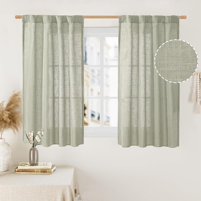 45 Inch Length Linen Curtains for Small Window Bedroom, 34 x 45 Inch | Semi by LAMIT