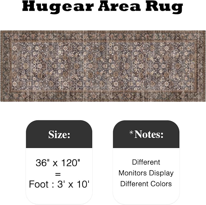 3x10 Brown Blue Vintage Floral Washable Runner Rug - Image 2