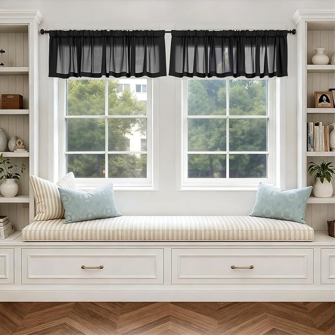 MIULEE 4 Panels Black Small Short Valance Sheer Curtains 42 x 14 Inches | Light - Image 4