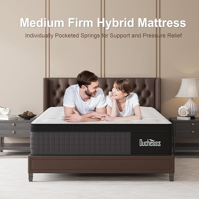 Queen Mattress, 12 Inch Hybrid Mattresses Eurotop with Gel Memory Foam,Motion Isolation Individually Wrapped Pocket Coils Breathable Comfort Soft Pressure Relief 100 Night Trial