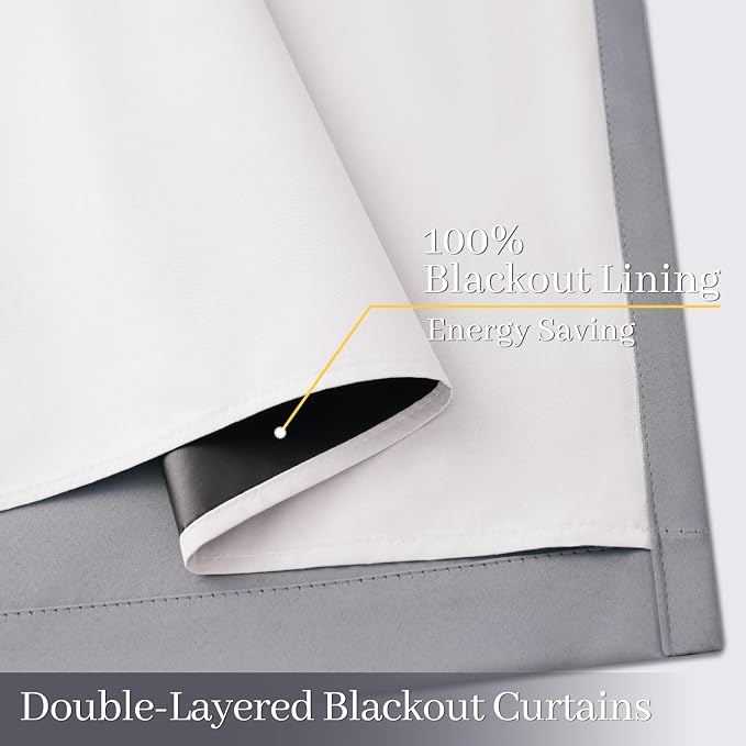 Yakamok Grey 100% Blackout Curtain Panels 96 inches, 2 Panels | Blackout - Image 4