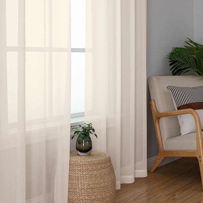 Chyhomenyc Cream Sheer Curtains 84 Inches Long 2 Panels | Light Filtering - Image 4