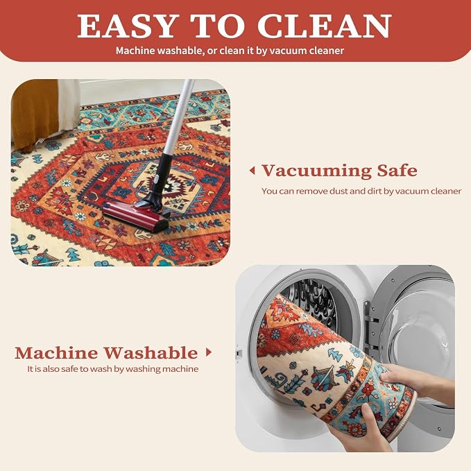 SERISSA 9x12 Washable Non Slip Boho Area Rug - Image 3