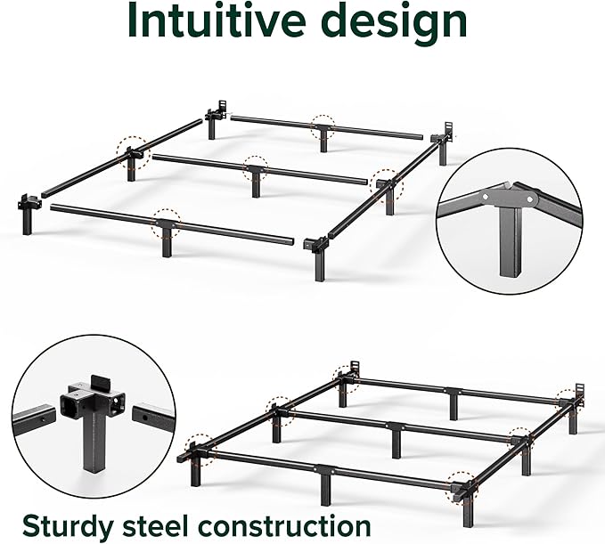 ZINUS 7 Inch Compack® Metal Bed Frame, Support Bed Frame for Box Spring and Mattress Set, Black, King