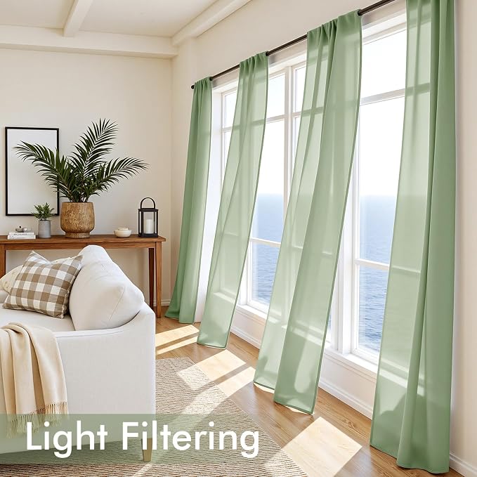 MIULEE Sage Green Sheer Curtains 90 Inches Long 4 Panels 54 x 90 Inches | Light - Image 4