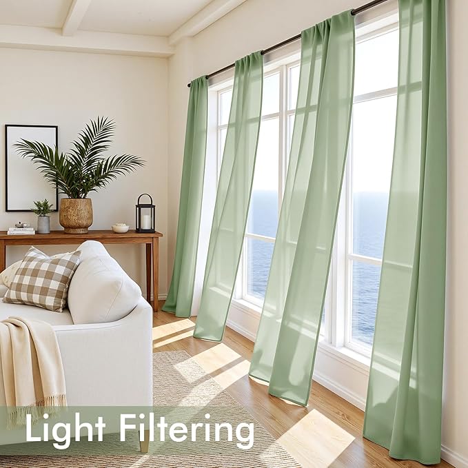 MIULEE Sage Green Sheer Curtains 84 Inches Long 4 Panels 54 x 84 Inches | Light - Image 4