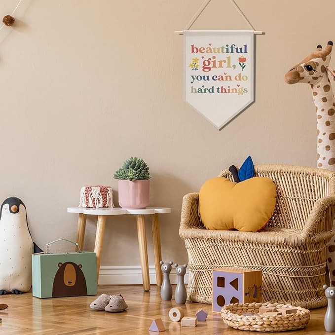 Nursery Decor Cute Girl Bedroom Decor, Colorful Wall Art, Motivational Bedroom Playroom Wall Art Decorations, Boho Twin Room Sign, Siblings Room Hanging Pennant Flag Banner Beautful Girl