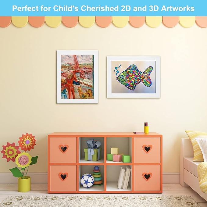 [3-Pack] Kids Art Frames, 8.5x11 Front Opening Kids Artwork Frames Changeable, White Artwork Display Storage Frame for Wall, Holds 50 Pcs, for 3D Picture, Crafts, Children Drawing, Hanging Art,