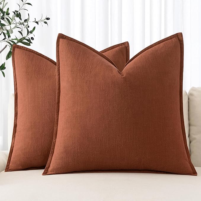 MIULEE Decorative Linen Pillow Covers 20x20 Inch Rust | Boho Farmhouse​ ​Fall by MIULEE