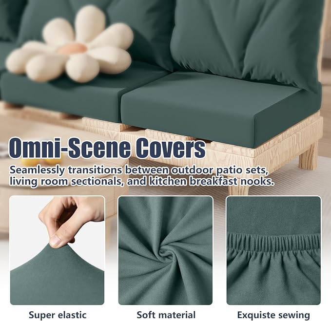 8Pcs Outdoor Cushion Covers, Stretch Patio Furniture Couch Chair Slipcovers | - Image 3