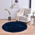 Navy Blue Faux Fur Sheepskin Round Rug 4x4 ft, Fluffy Shag Circle Rug | Shag by duduta