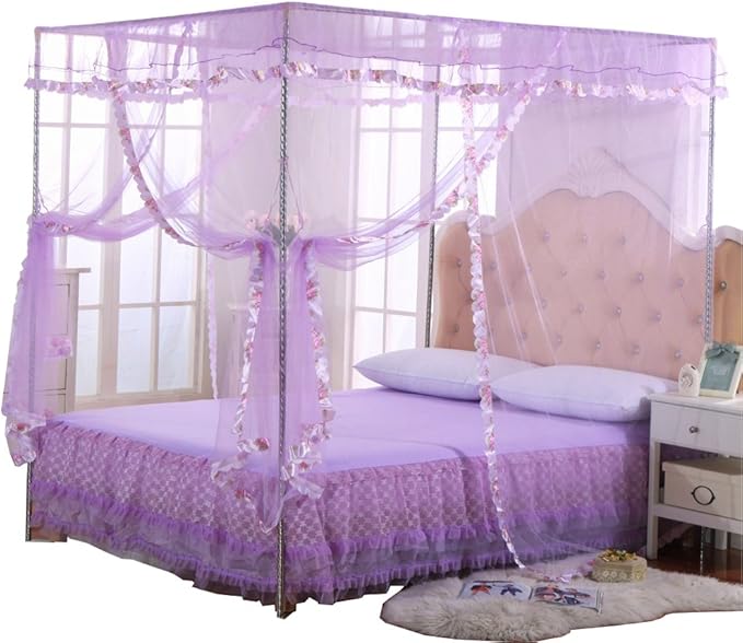 Canopy Bed Curtains Queen - 4 Corner Canopy for Beds, Bed Canopy for Girls Adults, Bedroom Decor (Full Size, Purple)