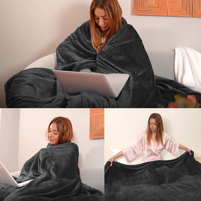 Dark Grey Fleece Plush Throw Blanket 60"x80"for Couch Fuzzy Cozy Flannel | - Image 2
