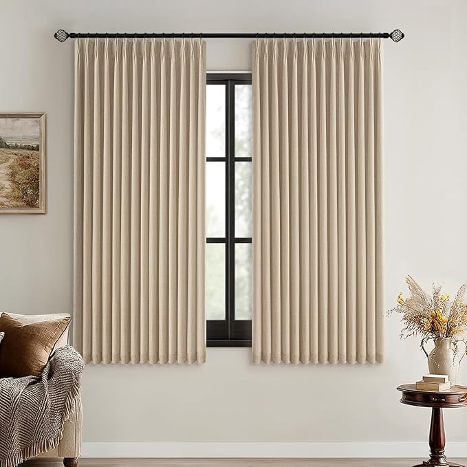 MIULEE Taupe Pinch Pleated 100% Blackout Linen Curtains 40x63 Inches | Room by MIULEE