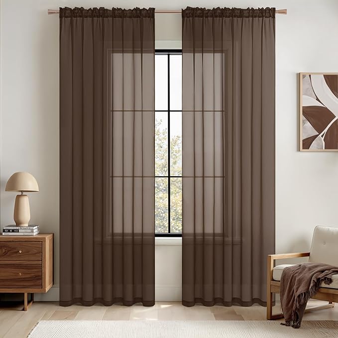 MIULEE Short Chocolate Brown Sheer Curtains 54 X 45 Inches, 2 Panels Set | by MIULEE
