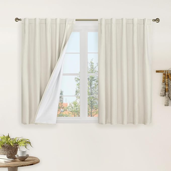 Natural 100% Blackout Linen Curtains 40 Inches 2 Panels, 42 x 40 Inch | Linen by LAMIT
