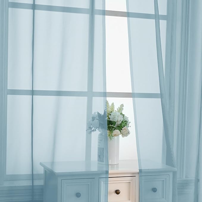 Sky Blue Sheer Curtains 63 Inches Long 2 Panels - Image 5