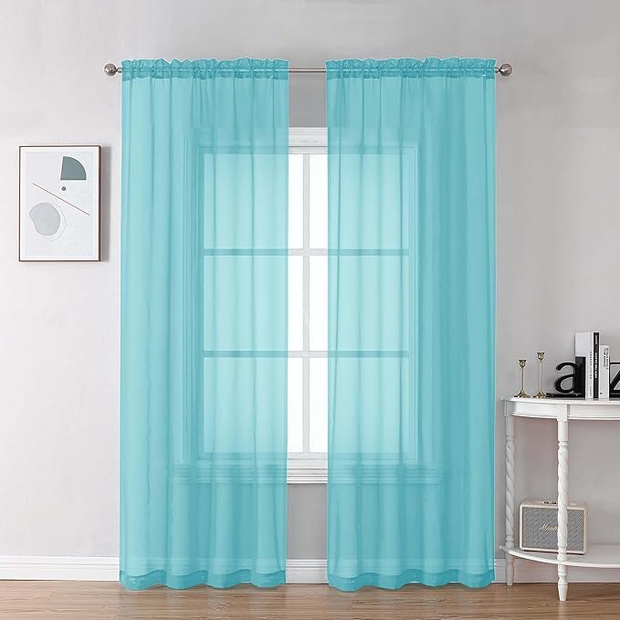 Chyhomenyc Aqua Sheer Curtains 84 Inches Long by Chyhomenyc