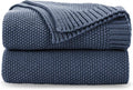 CozeCube Dusty Blue Seed Stitch Throw Blanket 60"x80", Farmhouse Decor | Blanket by CozeCube