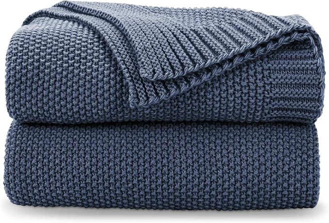 CozeCube Dusty Blue Seed Stitch Throw Blanket 50"x60", Farmhouse Decor | Blanket by CozeCube