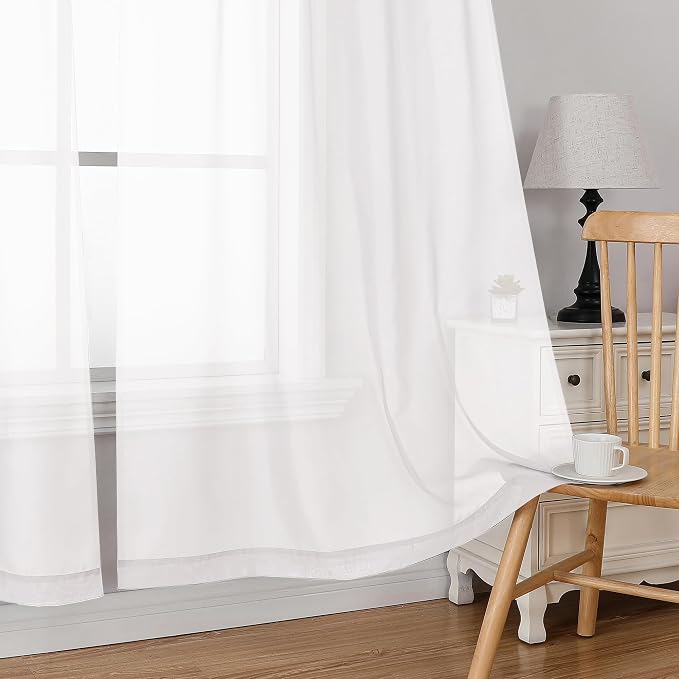 Simplebrand White Short Sheer Kitchen Cafe Curtains 36-42 Inch, Tier Rod Pocket - Image 4