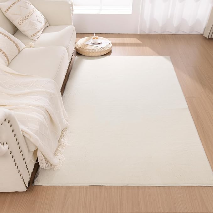 SHACOS Silky Soft Faux Rabbit Fur Area Rug 3'x5' Non Slip Washable Padded Throw by SHACOS