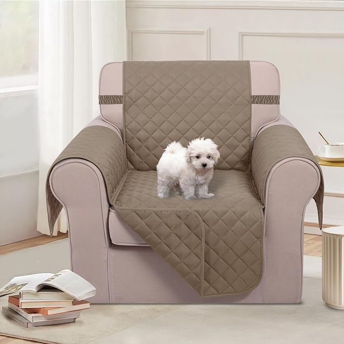 U-NICE HOME Reversible Recliner Chair Covers, Taupe | 23''Armchair Cover - Image 2