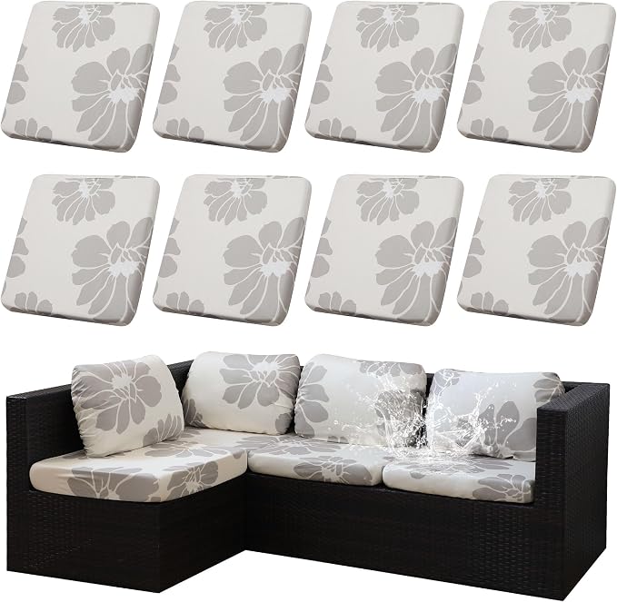 8Pcs Outdoor Cushion Covers, Elastic Patio Cushion Covers | Washable, by dreahoteztil