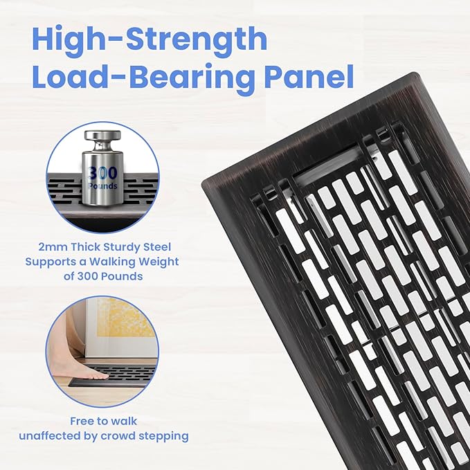 4x8 Inches 2 Pack Heavy Duty Walkable Floor Register - Easy Adjust Air Supply Lever Decorative Floor Vent Covers, Boston Design Vent Covers for Home - Oil Rubbed Bronze