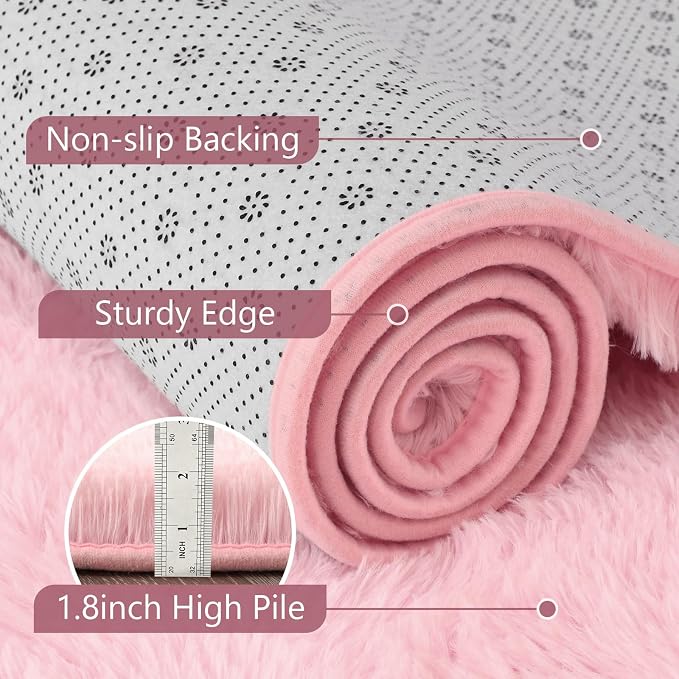 Noahas 8x10 Extra Large Pink Fluffy Soft Area Rug Non-Slip - Image 6