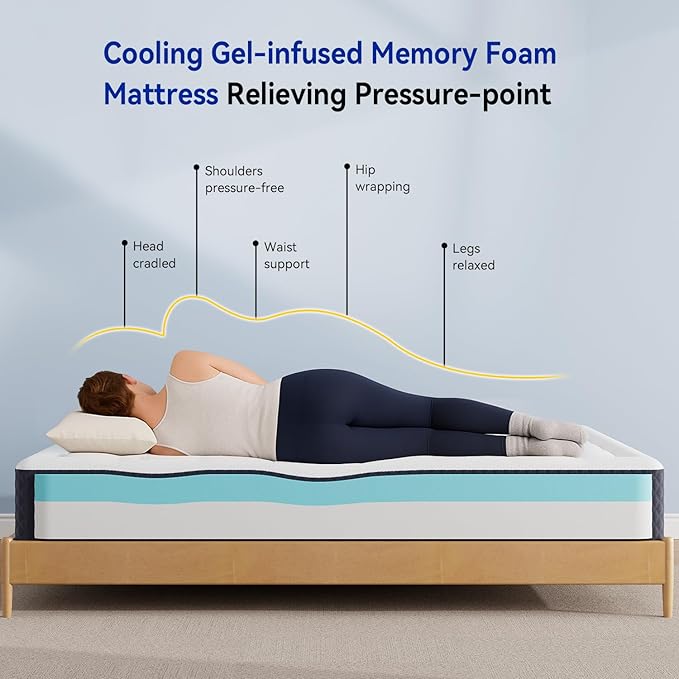 ONENICE 10 Inch King Size Mattress in a Box, Cooling Gel Memory Foam Plus Removable Pillowtop Mattress, Ergonomically Designed, CertiPUR-US Certified, Fiberglass-Free, Pressure Relief