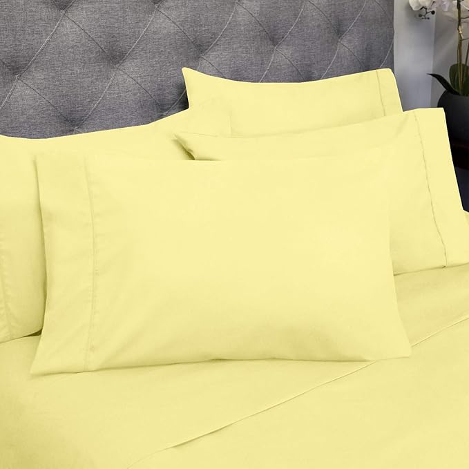 Split King Size Bed Sheets - 6 Piece 1500 Supreme Collection Fine Brushed Microfiber Deep Pocket Split King Sheet Set Bedding - 2 Extra Pillow Cases, Great Value, Split King, Pale Yellow