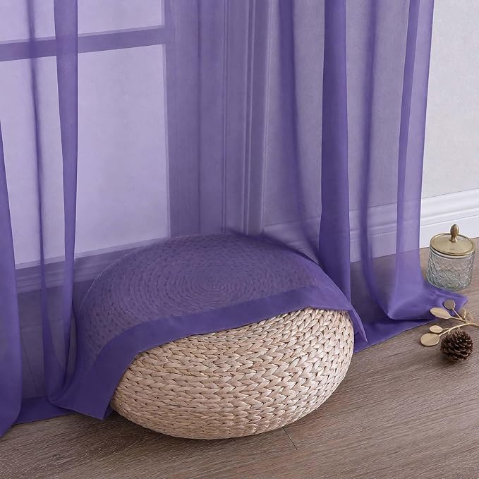 Purple Sheer Curtains 63 Inches Long 2 Panels Set, Light Filtering Sheer - Image 6