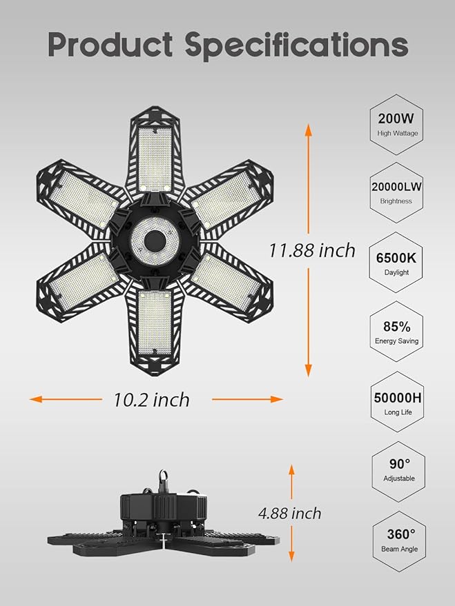 SEOBIOG Plug in Garage Light, 200W 20000LM Linkable Shop Light with On/Off Switch, 6500K Hanging LED Lights with 9.84ft Power Cord and US Plug, for Garage, Workshop,Work Bench