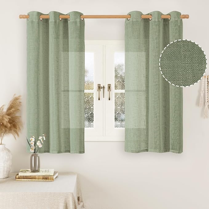 Sage Green Linen Curtains 45 inches Length by LAMIT