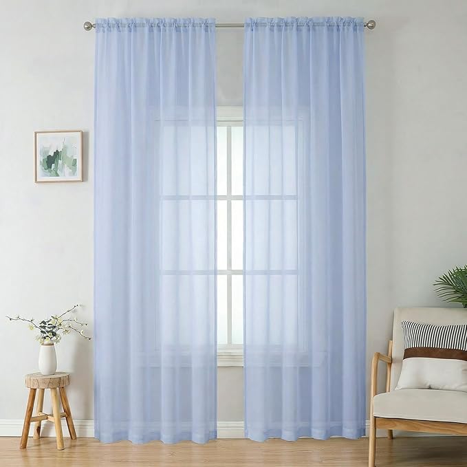 Sheer Curtains 90 inches Long 2 Panels Set by OWENIE