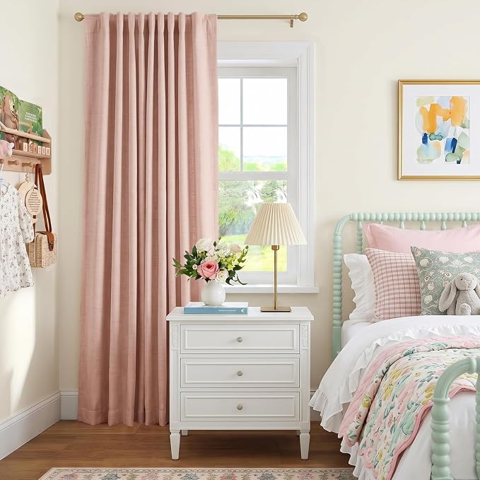 INOVADAY Extra Wide 100% Blackout Linen Curtains 102x90 Blush Pink | Linen - Image 6