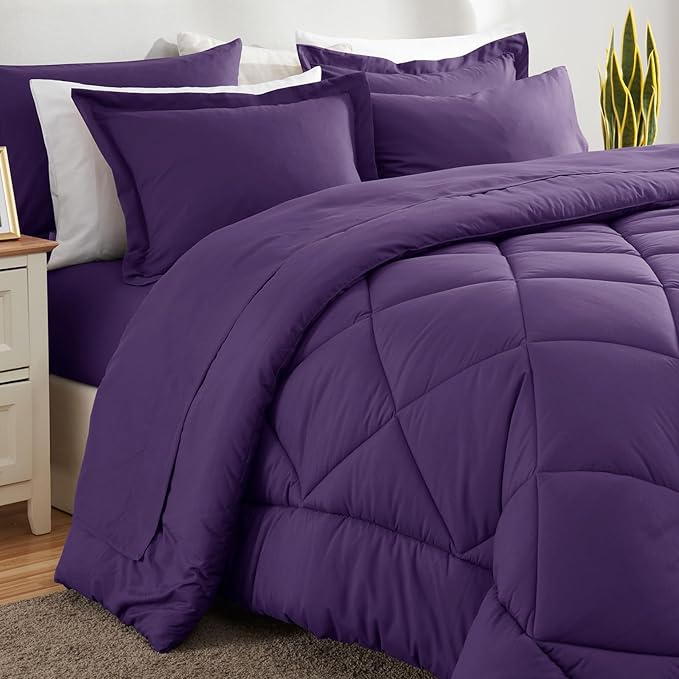 CozyLux Full Size Comforter Sets Purple - 7 Pieces Bed in a Bag Full, Luxury Soft Bed Set for All Seasons, Bedding Set with Down Alternative Comforter, Sheets, Pillowcases & Shams