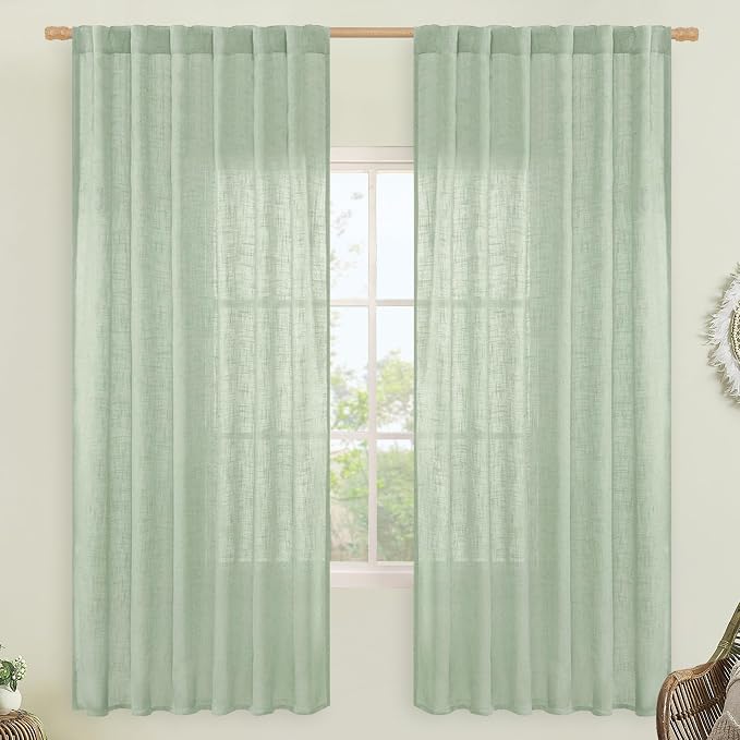 Fresh Green 72 inch Linen Textured Curtains by LAMIT