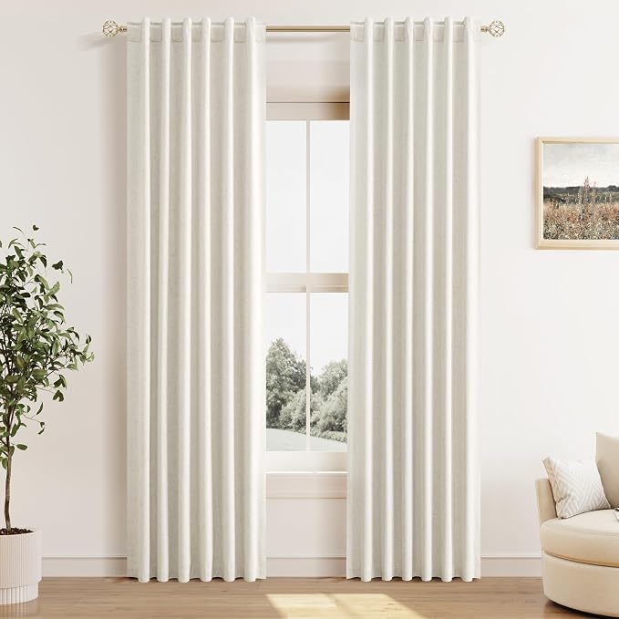 100% Blackout Linen Curtains for Bedroom 80 Inches Long Natural Cream Black Out by Guken