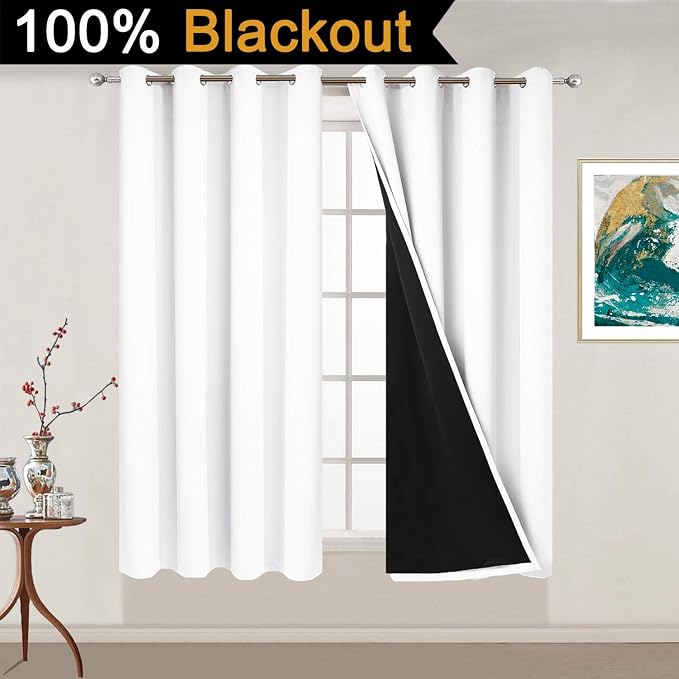 Yakamok Pure White 100% Blackout Curtains 54 Inches Long 52" Wide 2 Panel | - Image 2