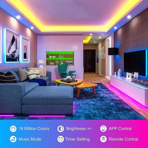 100ft Led Lights for Bedroom, Led Strip Lights Music Sync Corlor Changing, Led Light Strip with Remote & App Control RGB Strip, Led Lights for Room Dorm Home Classroom Ceiling Decor