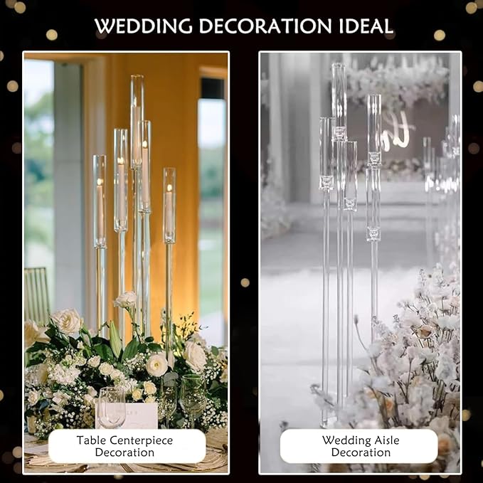 5 Arm Floor Candelabra,Acrylic Floor Candle Holder for Wedding Centerpiece Tall Clear Candle Holders for Ceremony Birthday Party Home Decoration Fit 0.8 LED Candles