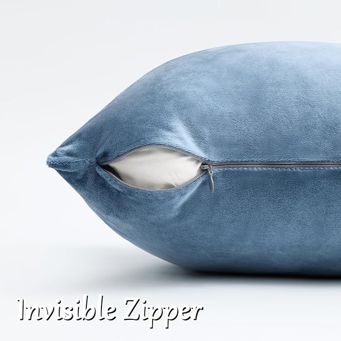 GIGIZAZA Stone Blue Velvet Throw Pillow Covers 22x22 Pack of 2 | Decorative - Image 3