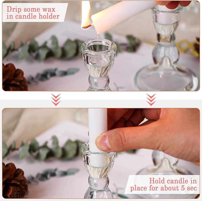 24 Pcs Candlestick Holders Bulk, 2.56 x 3.55in Clear Taper Candle Holders, Glass Candle Holders Set for Wedding Table, Party, Windowsill Decor