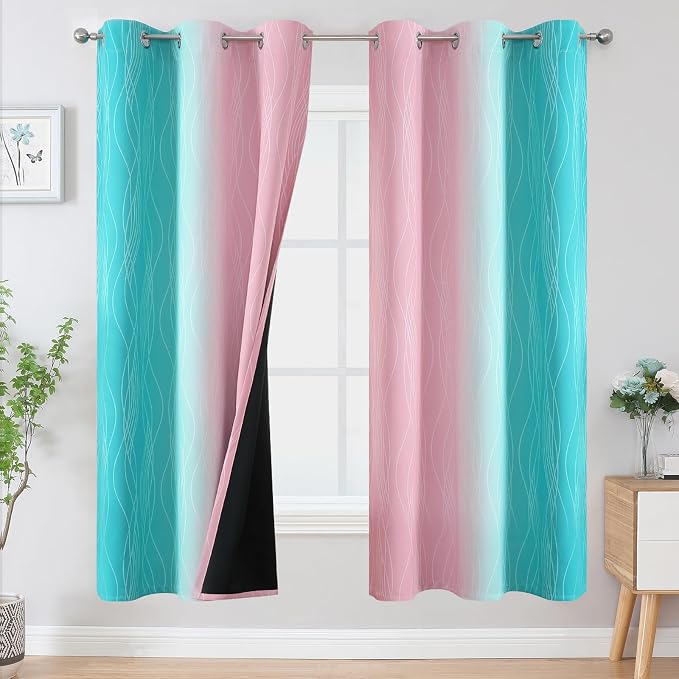 Pink and Teal Ombre Blackout Curtains by ESTELARTEXTILER
