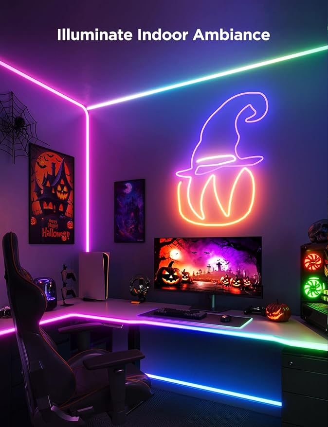 Govee RGBIC Gaming Lights, 10ft Neon Rope Lights Soft Lighting for Gaming Desks, LED Strip Lights Syncing with Razer Chroma, Support Cutting, Smart App Control, Music Sync, Adapter (Only 2.4G Wi-Fi)